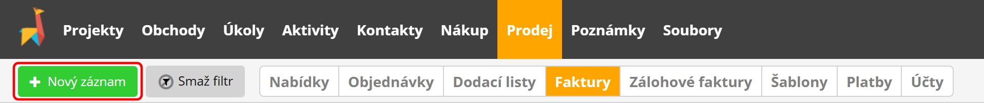 lamael-prodej-tlacitko-novy-zaznam