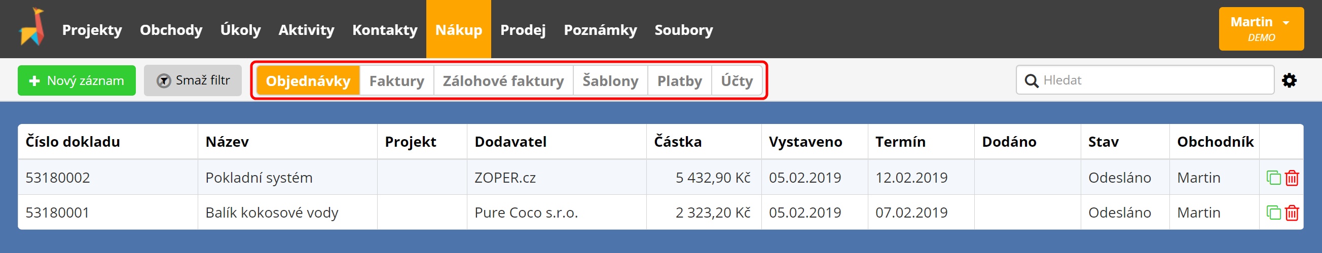 Doplňková lišta dokladu CRM, Lamael.cz