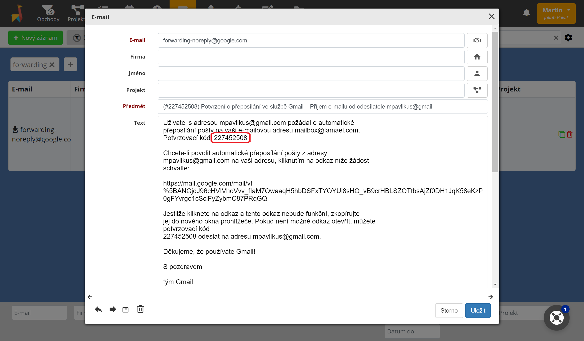 Snímek obrazovky e-mailu v aplikaci Lamael.