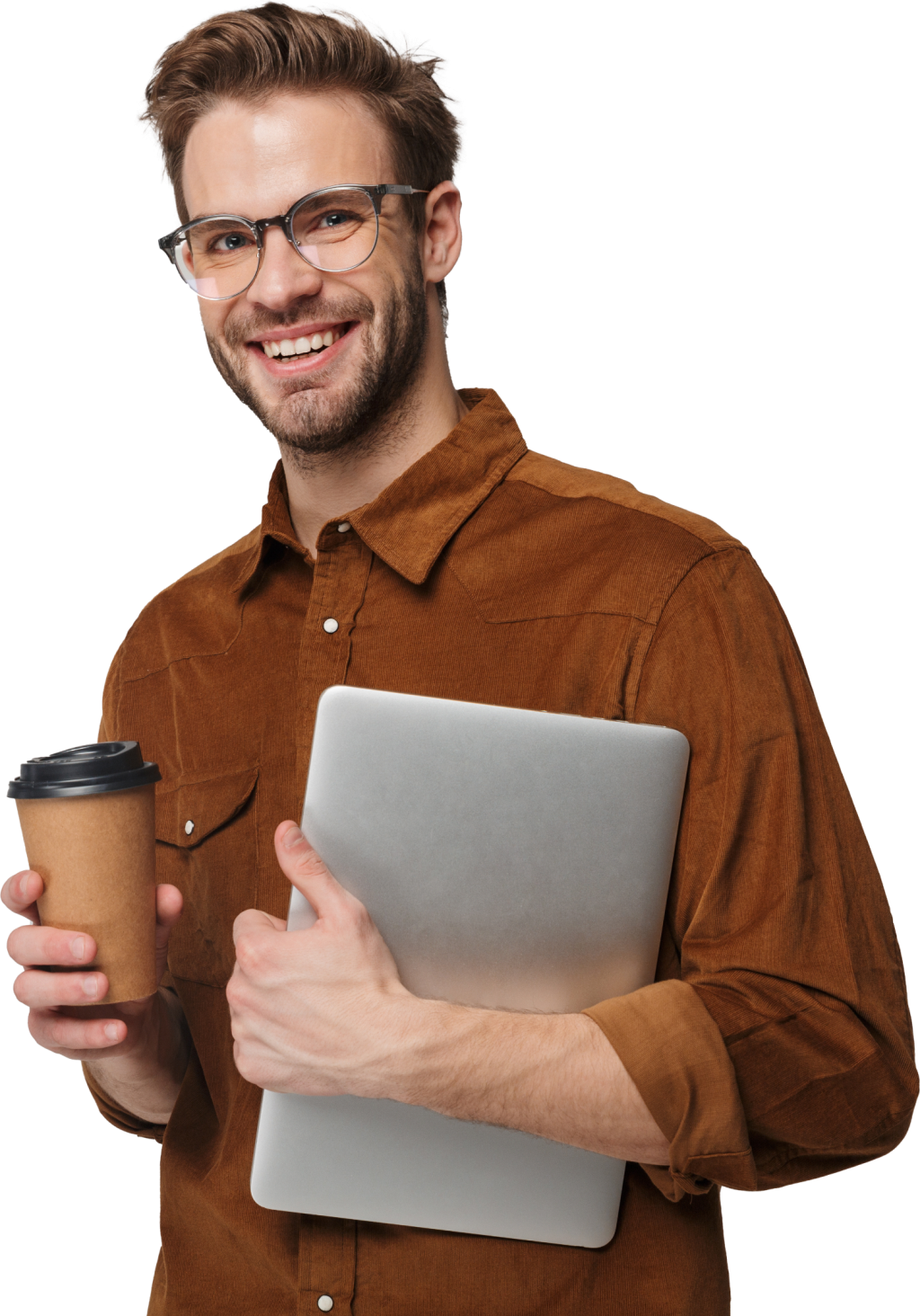 Projektový manager s notebookem a kávou