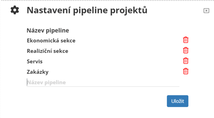 Snímek obrazovky z Lamaelu - dialog nastavení pipeline projektů.