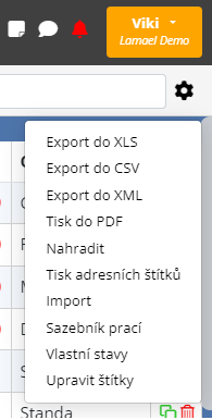 export kontaktů Export dat kontaktů