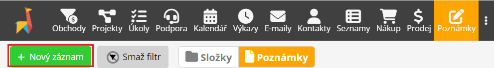 Nový záznam u poznámek v Lamaelu