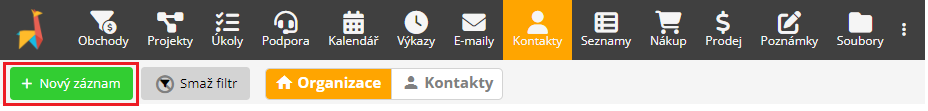 Nový záznam v kontaktech Lamaelu