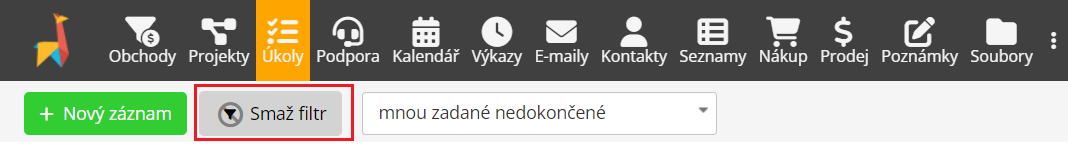 Zrušení filtrů Zrušení filtrů v Lamaelu
